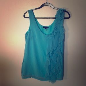 Sleeveless Light Blue Ruffle Blouse